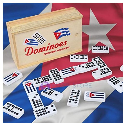 Domino Cubano Doble Nueve Cuban Dominoes Double Nine with Cuban Flag on Chips