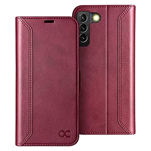 OCASE Retro Series Compatible with Galaxy S22 5G Wallet Case [Card Slots][RFID Blocking][TPU Inner Shell ][Kickstand] PU Leather Flip Folio Phone Cover 6.1 Inch (2022) -Retro Burgundy