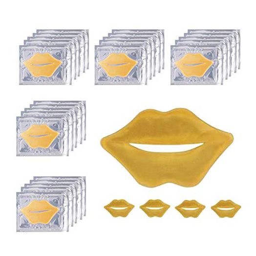 24K Golden Crystal Lip Masks 30 Pieces Hydrating Lip Plumper Mask Collagen Nourishing Lip Care Gel Pads Remove Dead Skin Anti Chapped & Anti-Aging Lip Patches