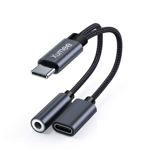 Xumee USB Type C to 3.5mm Headphone and Charger Adapter, 2-in-1 USB C to Aux Audio Jack Hi-Res DAC and Fast Charging Dongle Cable Compatible with iPhone 15 Pro Max,Galaxy S24 S23 Ultra S22 S21 (Grey)