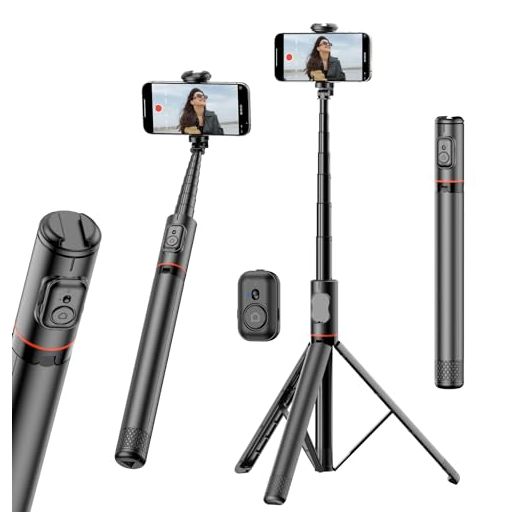 Joyful 72" Phone Tripod & Selfie Stick,Extendable Cell Phone Tripod Stand with Wireless Remote Control and Cold Shoe Mount,Compatible with iPhone and Samsung Android for Video/Photo/Vlog (Black)