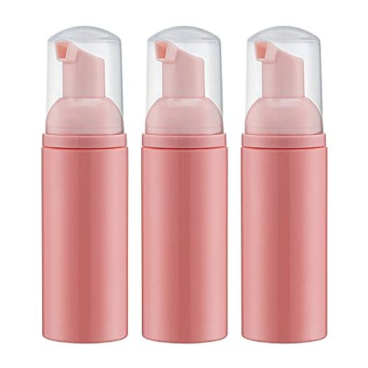 Tekson Soap Foam Bottle (Pink Pump), Empty Travel Foaming Lash Shampoo for Cleanser, Dispenser (60ml, 2 fl oz)