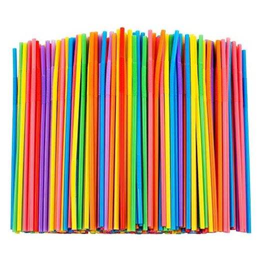 300 Pcs Colorful Flexible Plastic Straws, BPA-Free Disposable Bendy Straws, 10.2" Long and 0.23'' Diameter