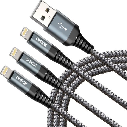 ohbox Heavy Duty 6FT 3Pack iPhone Charger Cable, Lightning Cable 6Foot Nylon Braided Fast iPhone Charging Cord Compatible with iPhone14/13/12/11 Pro Max/XS MAX/XR/XS/X/8/7/Plus/6S/iPad/iPod