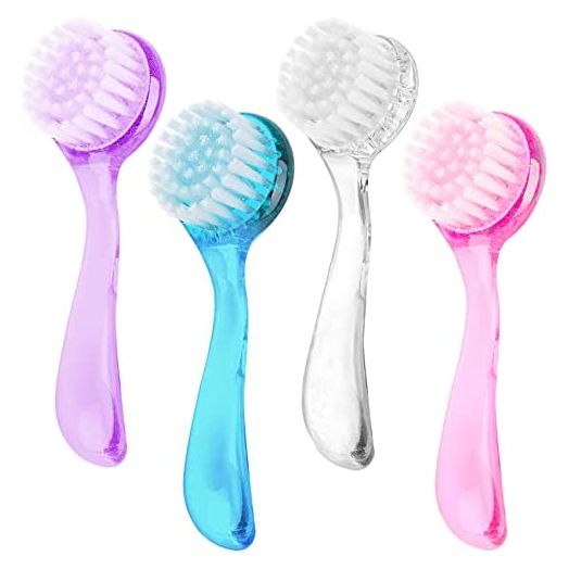 Beomeen Facial Cleansing Brush, 4 Colors Facial Exfoliating Brush Face Wash Scrub Exfoliator Brush for Makeup Skincare Removal, (Blue, Pink, Purple, Clear)