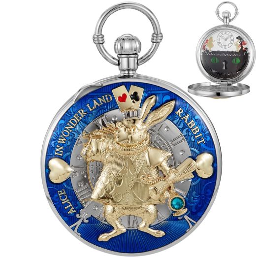 Alwesam Musical Pocket Watch Quartz Movement Large Size Watch with Chain Women Men Gift(A-Silver blue)