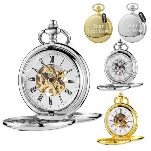 Alwesam Vintage Design Case Mechanical Men's Watch Double Face Roman Numerals Clock Hand Wind Pocket Watch with Chain&Box