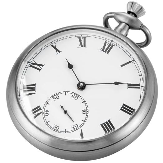 Alwesam Stainless Steel Pocket Watch Mechanical Hand Wind Movement Antique Luxury Watch with Chain & Box