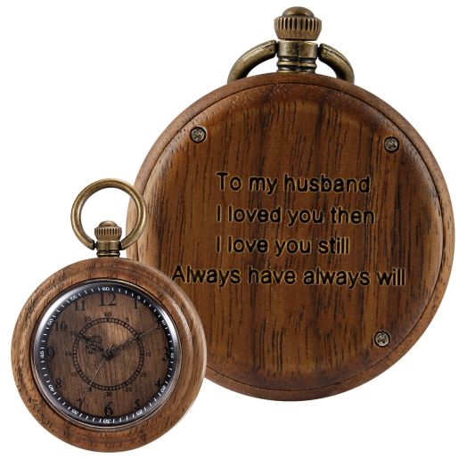 Tiong to My Husband Gifts Personalized Engraved Wood Pocket Watch for Men Husband Anniversary Christmas Birthday Wooden Quartz Pocket Watch Best Gifts