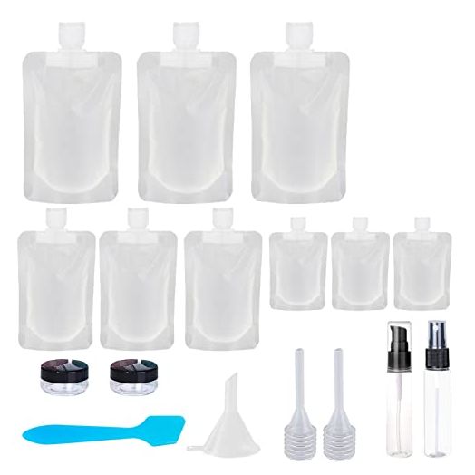 17 Pack Travel Pouches for Toiletries, TSA Approved,Travel Size Portable Containers,Stand Up Pouch,Leakproof Squeezable Bags Refillable Travel Accessories for Shampoo Conditioner Lotion Soap Liquids