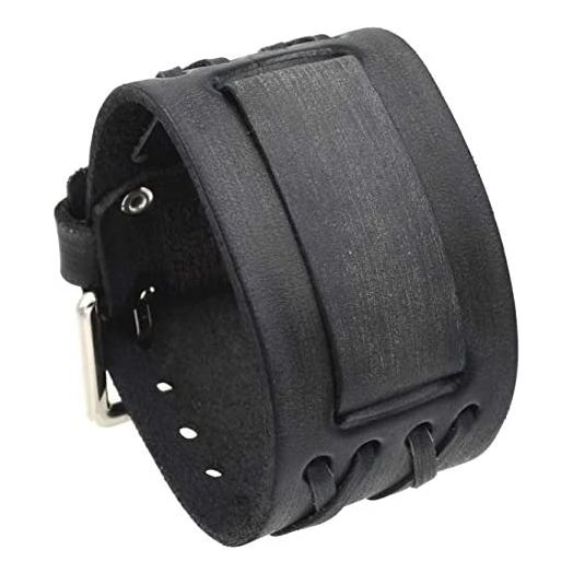Nemesis DXB-K 24mm Lug Width Wide Cris Cross Distressed Brown Leather Cuff Wrist Watch Band