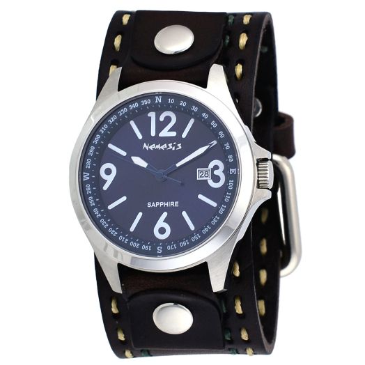 Nemesis DBDT251L Men's Signature Sapphire Collection Blue Dial Wide Leather Band Watch