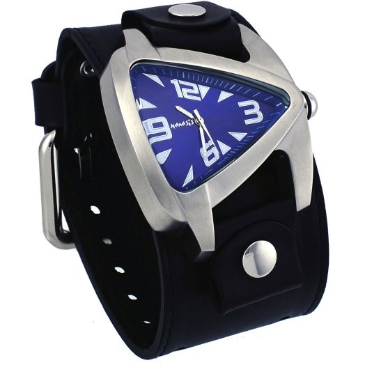 Nemesis LBB011L2 Men's Teardrop Blue Dial Black Wide Leather Cuff Band Watch