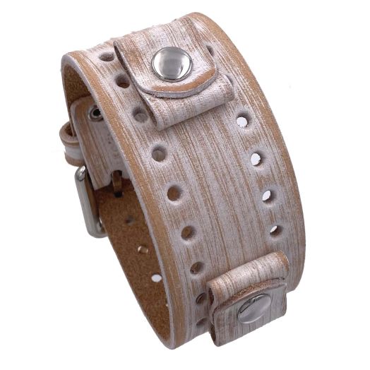 Nemesis BN-VW Washed Out Ecru Wide Leather Cuff Wrist Watch Band