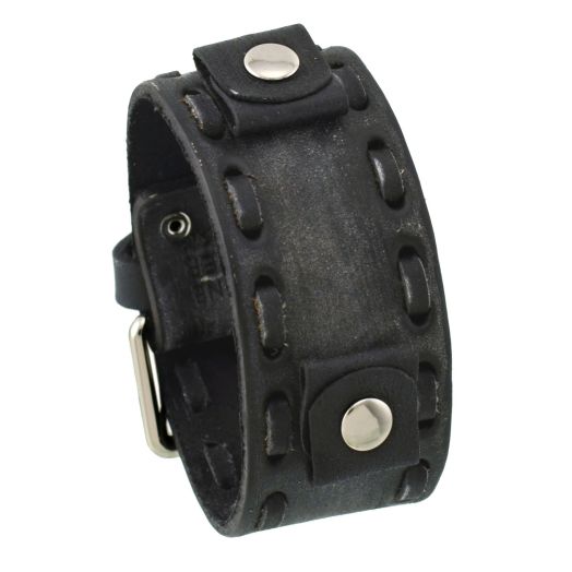 Nemesis #VSB-K Washed Out Faded Dark Gray 20mm Lug Width Wide Leather Cuff Watch Band