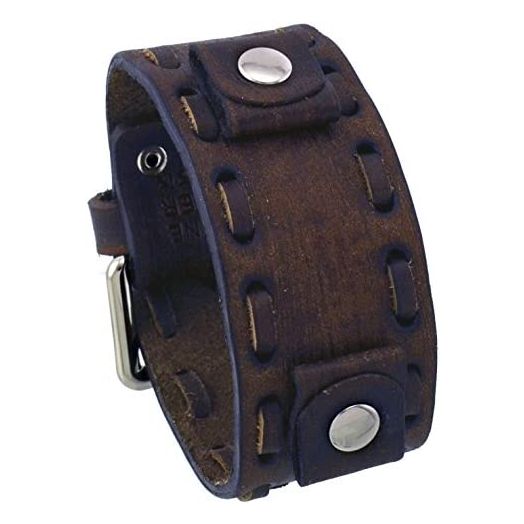 Nemesis #VSB-B Washed Out Faded Dark Brown 20mm Lug Width Wide Leather Cuff Watch Band