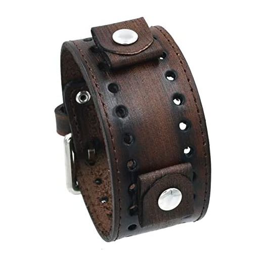 Nemesis FSB-B Distressed Wash Out Brown Wide Leather Cuff Wrist Watch Band