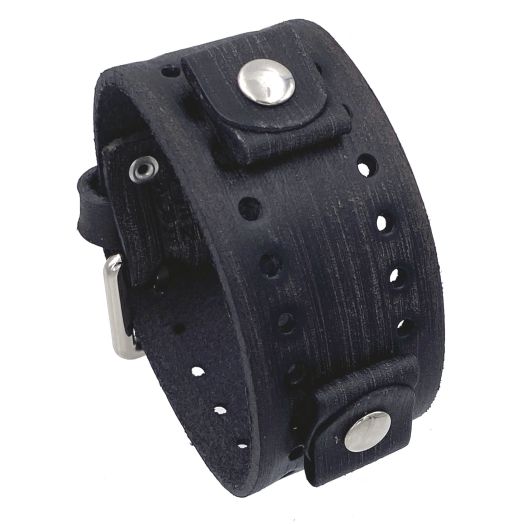 BN-VK Washed Out Black Wide Leather Cuff Wrist Watch Band