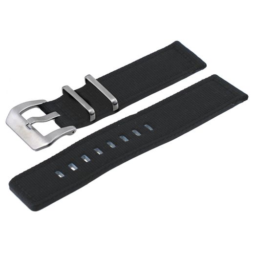 Italian Design Two Piece Nylon Canvas 20mm Military Black Replacement Watch Band