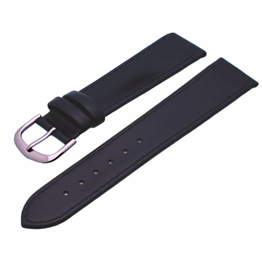 REV 18 mm 20 mm Black Brown Plain Pattern Genuine Leather Strap Watch Replacement Band (18 mm, Black) - ITAL5064