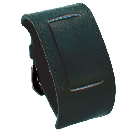REV Casual Military Genuine Leather Strap Cuff Replacement Band - 18 mm to 24 mm Lug Width Watches (18mm-20mm Watch, Soft Dark Green) - ITAL2DBS