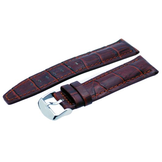 REV Brown Alligator-Embossed Genuine Leather Watch Band - #ITAL320 20mm