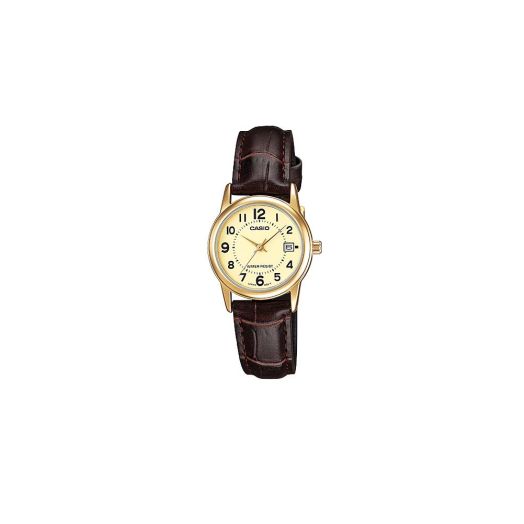 Casio LTP-V002GL-9B Women's Gold Tone Leather Band Easy Reader Dial Date Watch