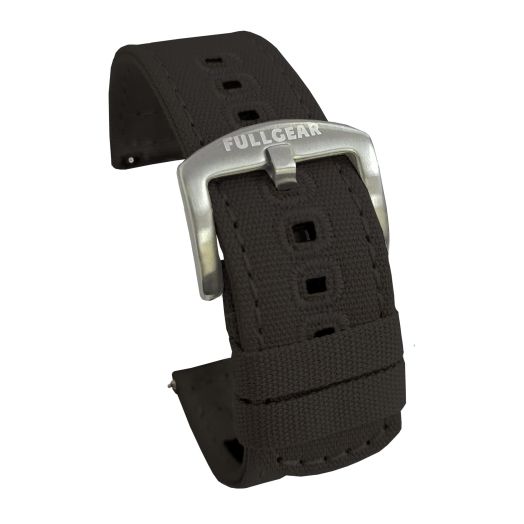 FullGear 22mm Quick Release Military Canvas Watch Replacement Strap Band, Stainless Steel Buckle, for Men Women Unisex (Black)