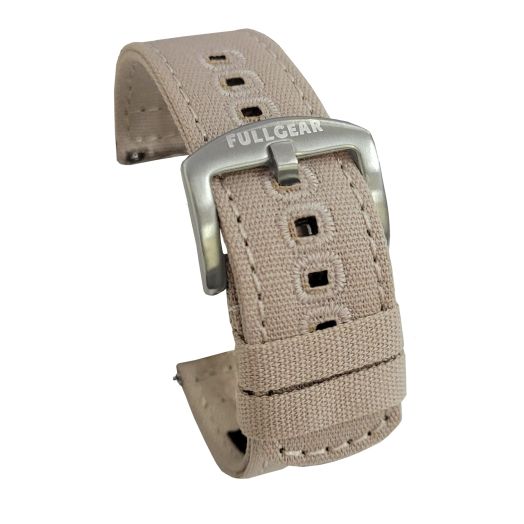 FullGear 22mm Quick Release Military Canvas Watch Replacement Strap Band, Stainless Steel Buckle, for Men Women Unisex (Beige)