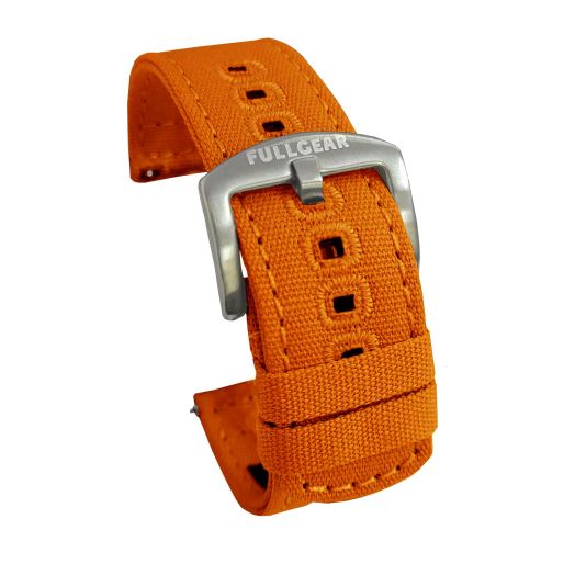 FullGear 22mm Quick Release Military Canvas Watch Replacement Strap Band, Stainless Steel Buckle, for Men Women Unisex (Orange)
