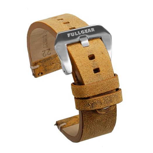 FullGear 22mm Quick Release Genuine Distressed Leather Watch Replacement Strap Band, Stainless Steel Buckle, for Men Women Unisex (Sand with Silver Buckle)