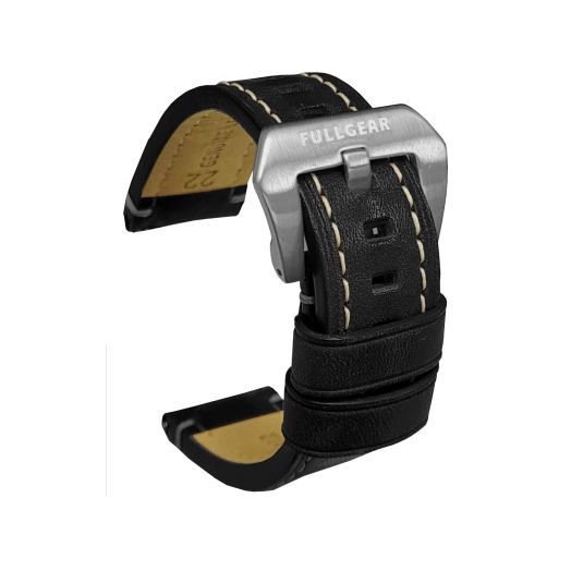 FullGear 22mm Quick Release Genuine Oiled Leather Watch Replacement Strap Band Bracelet, Stainless Steel Buckle, for Men Unisex (Black)