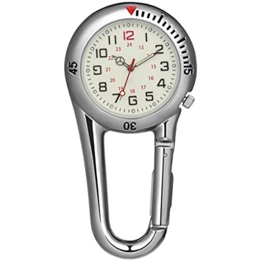 NICERIO Clip-on Fob Watch,Night Light Alloy Watch Ideal for Doctors Nurses Rock Climbing Mountaineering (White)
