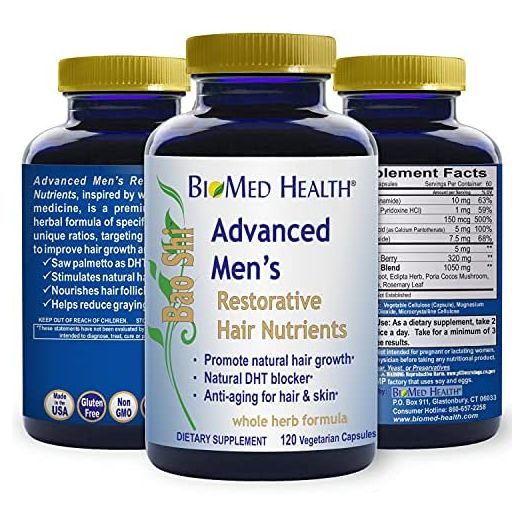 BioMed Health Hair Growth Vitamins for Men 120ct - Saw Palmetto DHT Blocker with Biotin, Advanced Restorative Hair Nutrients, Promotes Hair Regrowth and Anti-Gray Hair