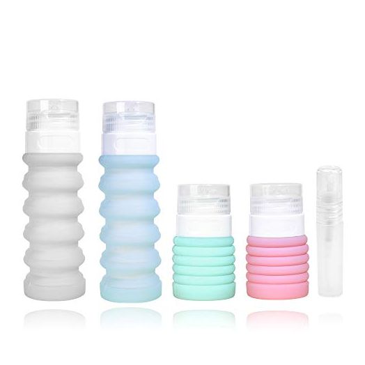 Collapsible Travel Size Bottles Portable Refillable Containers for Toiletries Shampoo Lotion Soap, Leak-Proof and TSA Approved, Ideal for Travel, Gym, Camping (Pack of 4)