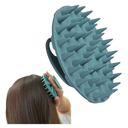 Scalp Massager Shampoo Brush, Wet & Dry Manual Scalp Care Head Scrubber Hair Washing, Soft Silicone Bristles, for Hair Growth, Dandruff Removal, Comfortable for All Hair Types (Dark Green)