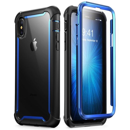 i-Blason Case for iPhone X 2017/ iPhone Xs 2018, Ares Full-Body Rugged Clear Bumper Case with Built-in Screen Protector (Blue)