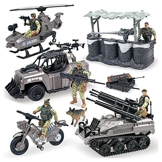 US Army Men Action Figures with Military Vehicles Toys Playset, Toy Soldiers with Military Trucks, Helicopter, War Tent for Kids Boys Girls, Best Age 6 7 8 9 10