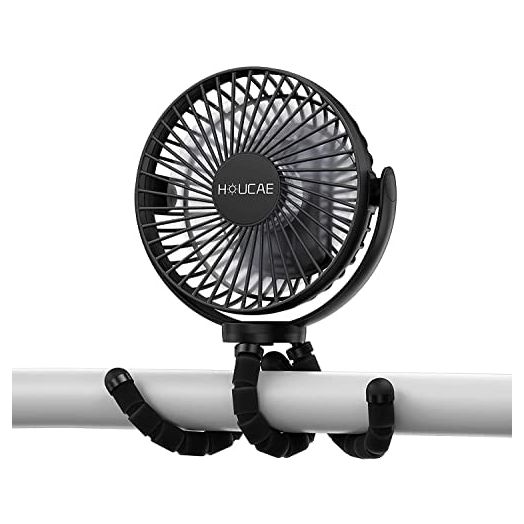 HOUCAE Stroller Fan Flexible Tripod on Fan with Ultra Quiet, 3 Speed, Portable Handheld USB Clip Fan, Personal Fan for Bedroom, Office Desk, Car Seat, Crib Bike, Treadmill etc.