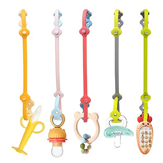Toy Straps for Baby 5PK Silicone Toy Leash Holder for Stroller HighChairs Car seat, Secure-A-Toy Adjustable Length to Keep Toys Clean …