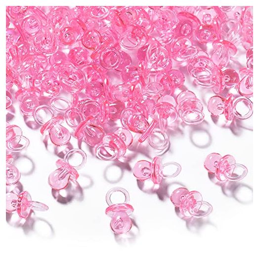 150 Mini Acrylic Pacifiers for Baby Shower Game, 0.86 Inch Bulk Chupones para Gender Reveal Party Favors Table Decoration (Pink)