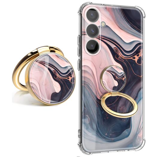 for Samsung Galaxy S24 Plus Case with Screen Protector, [Marble Slim]+[Anti-Drop Shockproof Protective] Soft TPU Women Stylish Phone Covers 6.7 Inch (Night with Holder)