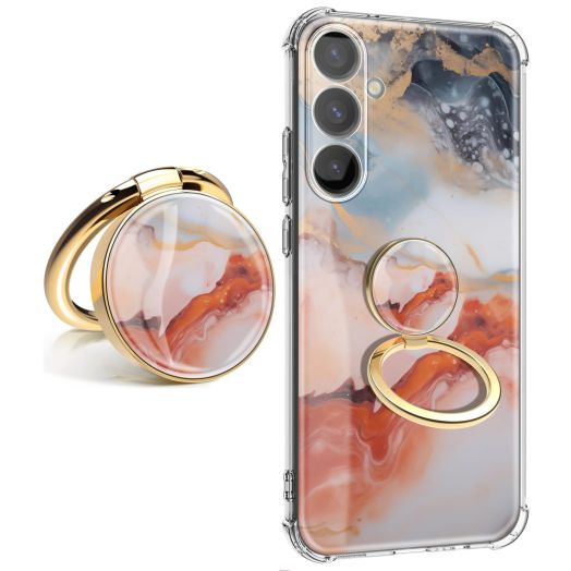 for Samsung Galaxy S24 Plus Case with Screen Protector, [Marble Slim]+[Anti-Drop Shockproof Protective] Soft TPU Women Stylish Phone Covers 6.7 Inch (Agate Gold with Holder)