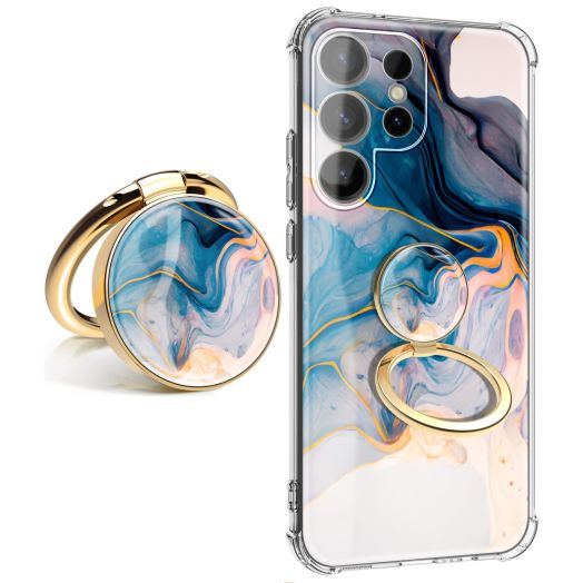 for Samsung Galaxy S24 Ultra Case with Screen Protector, [Marble Slim]+[Anti-Drop Shockproof Protective] Soft TPU Women Stylish Phone Covers 6.8 Inch (Sunshine Beach with Holder)