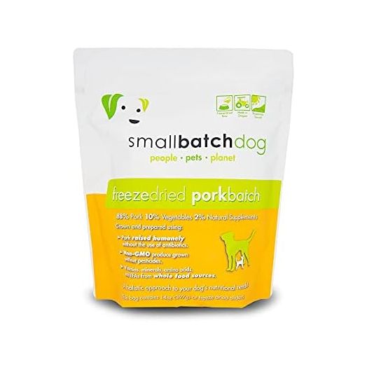 smallbatch Pets Freeze-Dried Premium Raw Food Diet for Dogs, Pork Recipe, 14 oz, Made in The USA, Organic Produce, Humanely Raised Meat, Hydrate and Serve Patties, Single Source Protein, Healthy