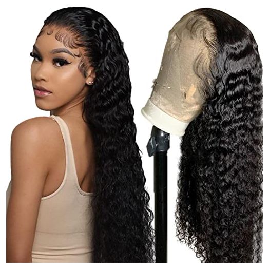 Deep Wave Lace Front Wigs Human Hair Wigs for Black Women Brazilian Lace Frontal Wigs Human Hair Pre Plucked with Baby Hair Natural Color (20 Inch, Natural Color 13X4 Deep Wave Lace Front Wig)