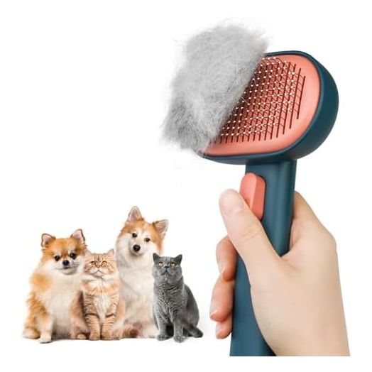 aumuca Cat Brush Dog Brush for Shedding Grooming, Cat Brushes for Indoor Cats, Slicker Cat Fur Brush Dog Comb with Release Button, Dog Grooming Brush Pet Brush for Semi-Short to Semi-Long Hair, Green