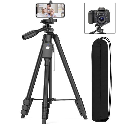 XXZU Tripod,60" Camera Tripod with Travel Bag,Cell Phone Tripod with Remote,Professional Aluminum Portable Tripod Stand with Phone Tripod Mount&1/4”Screw,for Phone/Camera/Projector/DSLR/SLR