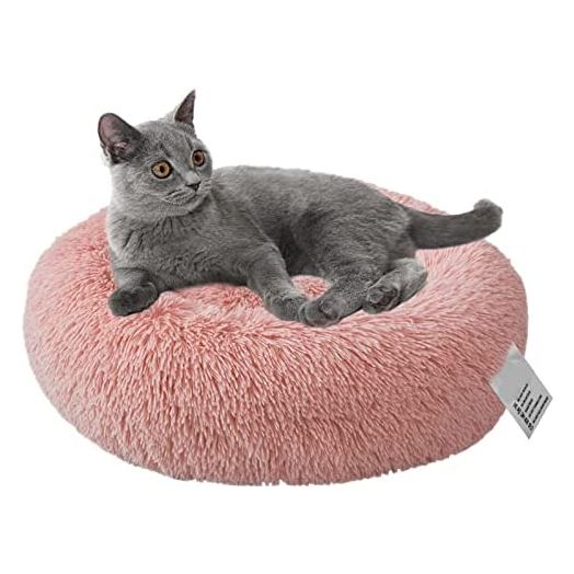 Aoresac Calming Donut Pet Bed Soft Plush Washable Round Dog Cat Bed for Cats Dogs (M(Ø 23.6" x H 7.9") for up to 22 lbs, Pink)