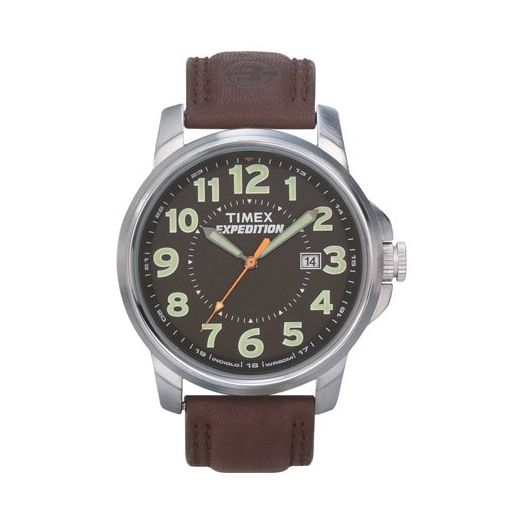 Timex Men's Expedition Metal Field Watch, Brown Leather Strap